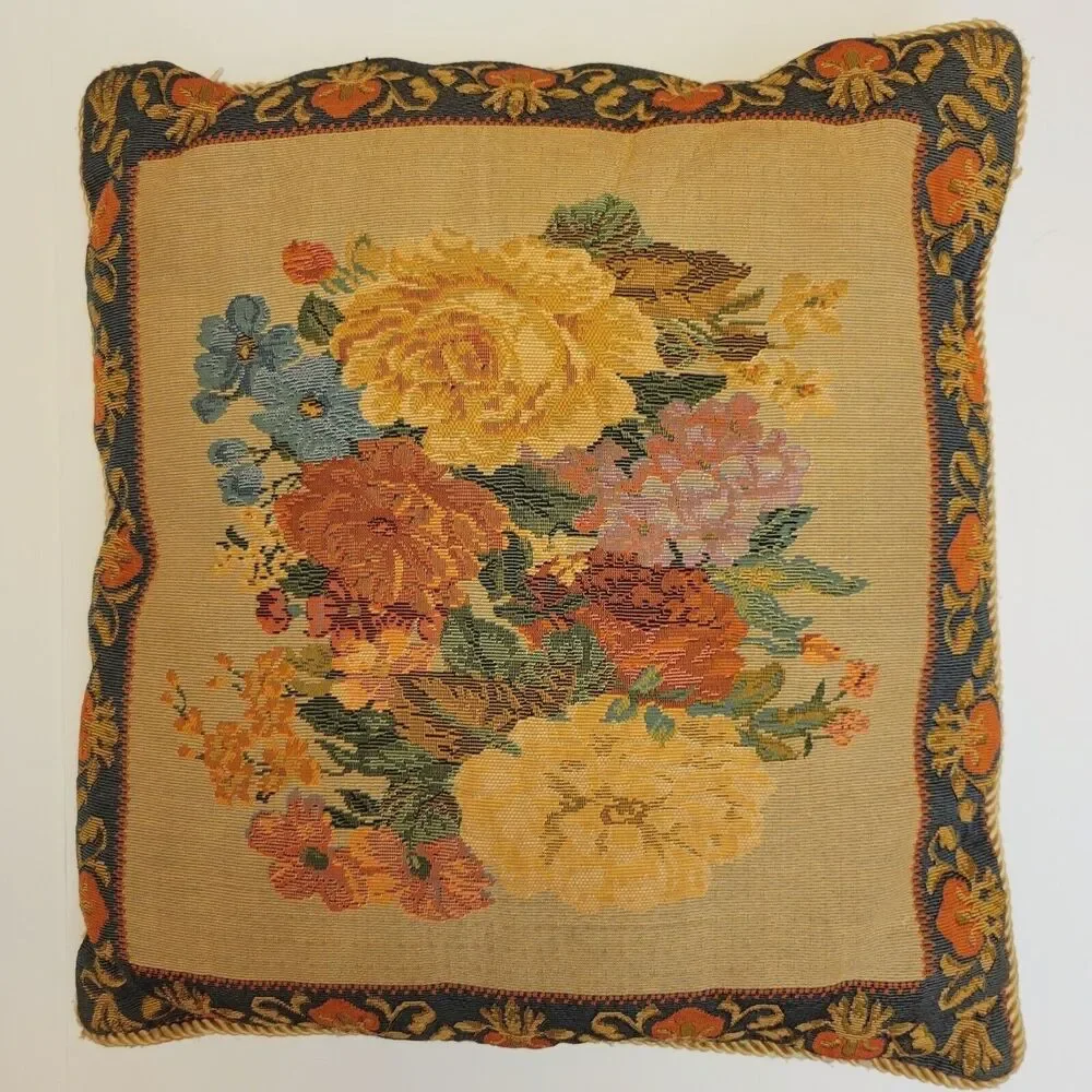 Vintage Tapestry Floral Design Multicolor  18×18 Decorative Throw Pillow